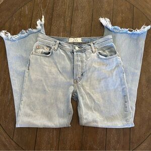 Free People We the Free High Rise Jeans Light Wash Raw Hem Button Fly Size 26